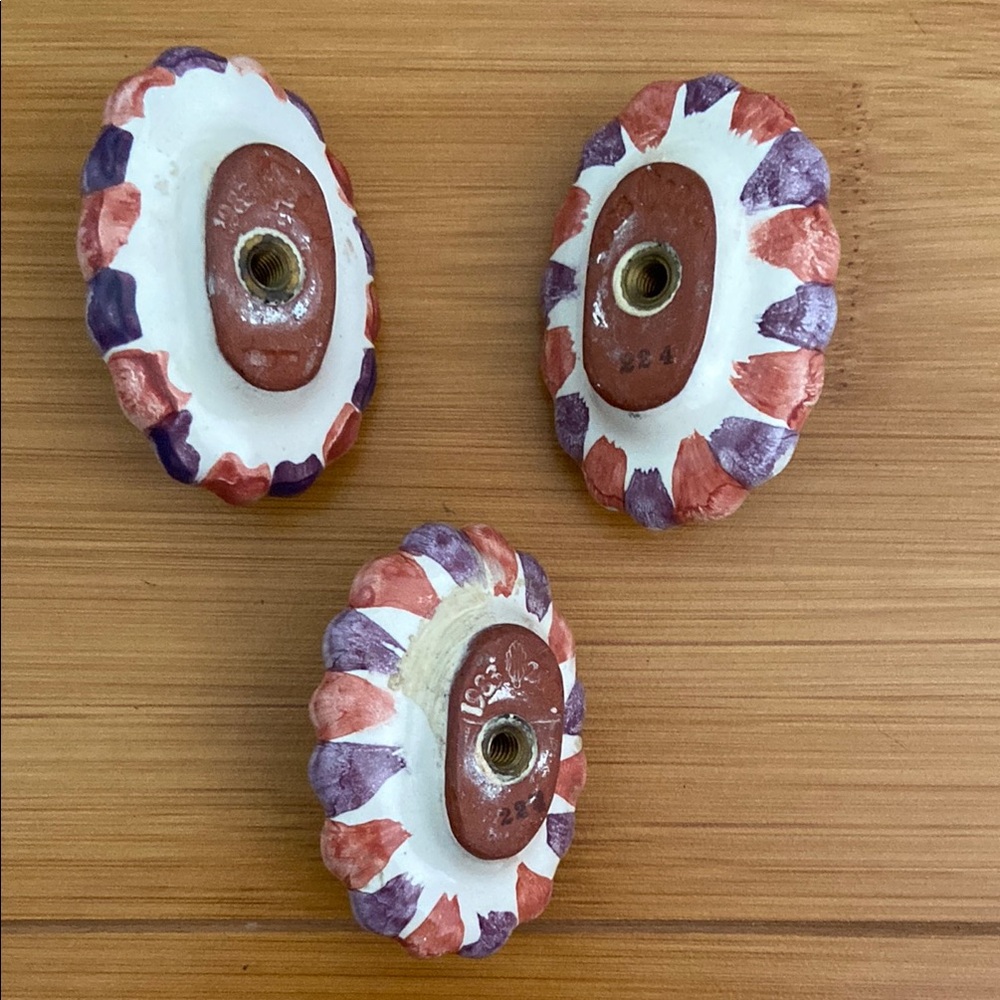 MacKenzie-Childs Ceramic Knobs Set Of 3 Floral Green Purple Orange Vintage - Picture 6 of 17